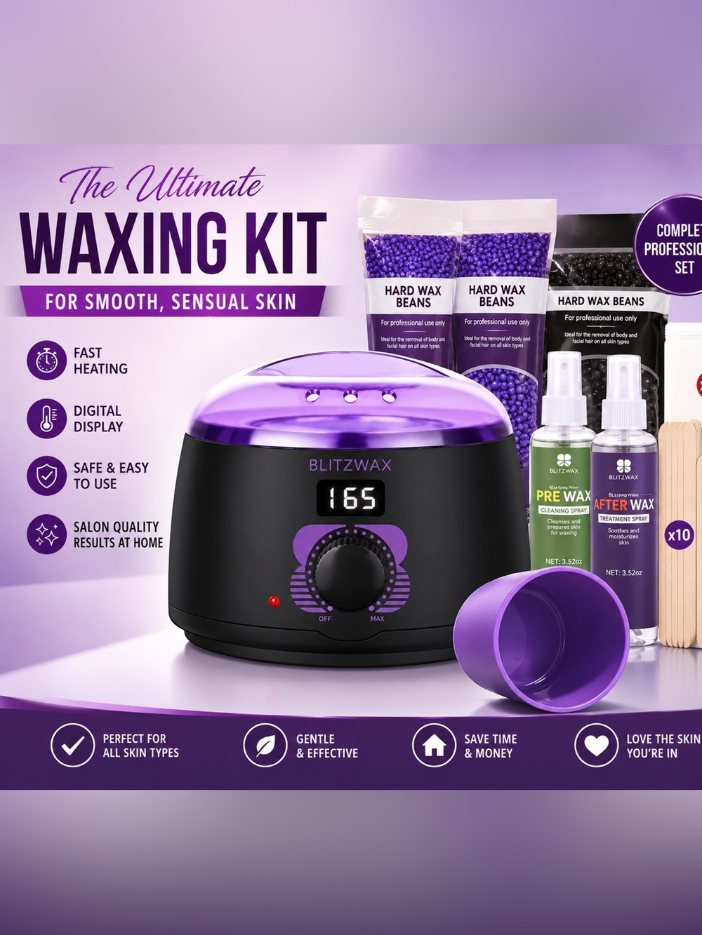 🩷. 3047. Queen Purple Professional Waxing Kit Digital Wax Warmer Hair Removal